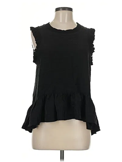 Pre-owned Assorted Brands Sleeveless Silk Top Black Ruffles Neckline Tops