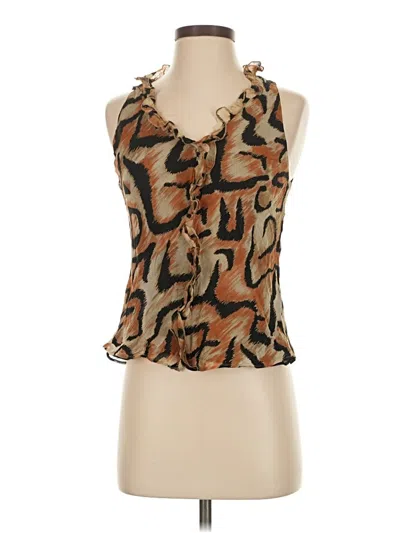Pre-owned Assorted Brands Sleeveless Silk Top Brown Halter Neckline Tops