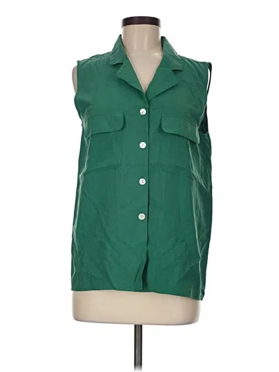 Pre-owned Assorted Brands Sleeveless Silk Top Green Collared Neckline Tops