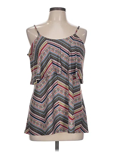 Pre-owned Assorted Brands Sleeveless Top Gray Stripes Pattern Halter Neckline Tops