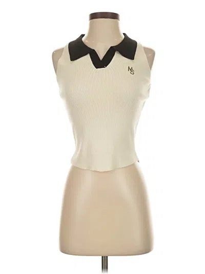 Pre-owned Assorted Brands Sleeveless Top Ivory Collared Neckline Tops In White