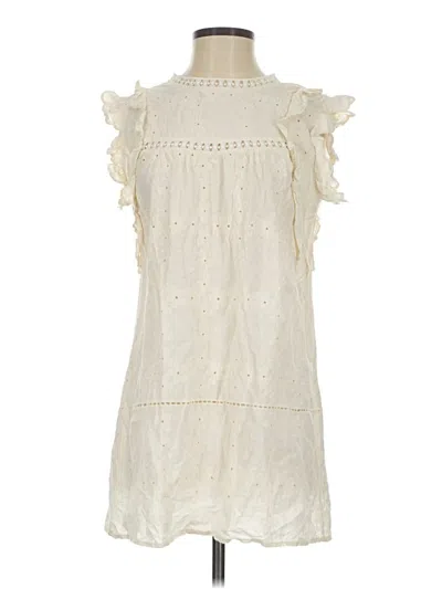Pre-owned Assorted Brands Sleeveless Top Ivory Ruffles Neckline Tops In White
