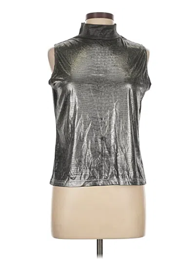 Pre-owned Assorted Brands Sleeveless Top Silver Metallic Pattern High Neck Tops