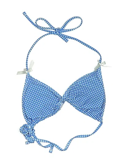 Pre-owned Assorted Brands Swimsuit Top Blue Checkered/gingham Pattern Swimwear