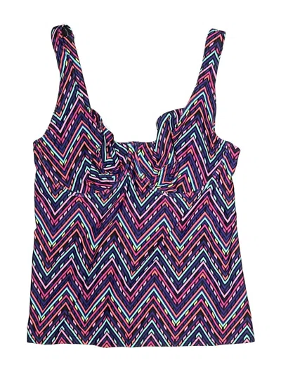 Pre-owned Assorted Brands Swimsuit Top Blue Chevron/herringbone Pattern Swimwear