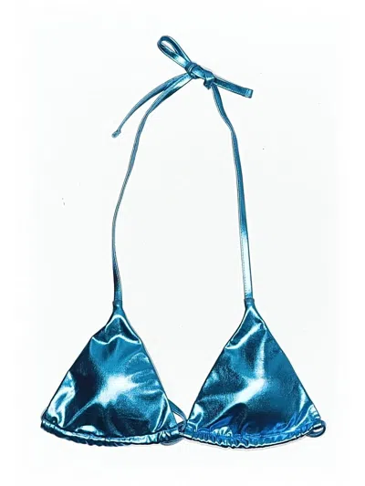 Pre-owned Assorted Brands Swimsuit Top Blue Metallic Pattern Swimwear