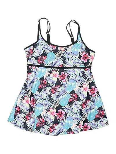Pre-owned Assorted Brands Swimsuit Top Blue Tropical Pattern Swimwear