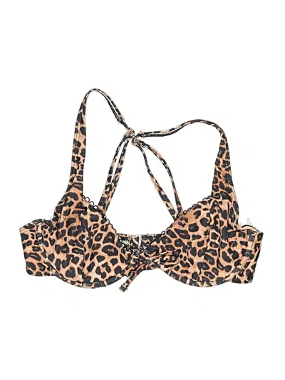 Pre-owned Assorted Brands Swimsuit Top Brown Animal Print Pattern Swimwear