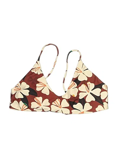 Pre-owned Assorted Brands Swimsuit Top Brown Floral Pattern Swimwear
