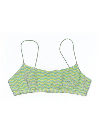 Pre-owned Assorted Brands Swimsuit Top Green Chevron/herringbone Pattern Swimwear