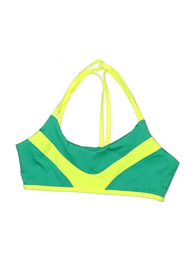 Pre-owned Assorted Brands Swimsuit Top Green Color Block Pattern Swimwear