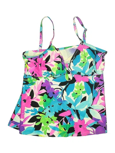 Pre-owned Assorted Brands Swimsuit Top Green Floral Pattern Swimwear
