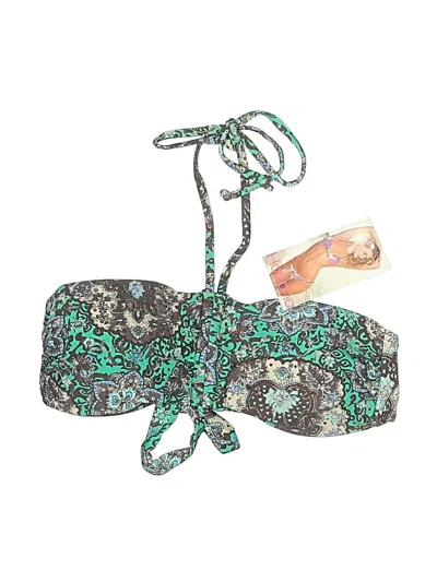 Pre-owned Assorted Brands Swimsuit Top Green Paisley Pattern Swimwear