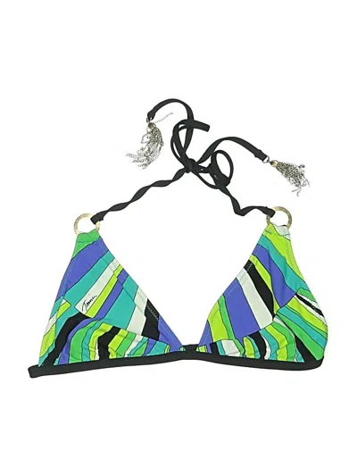 Pre-owned Assorted Brands Swimsuit Top Green Print Pattern Swimwear