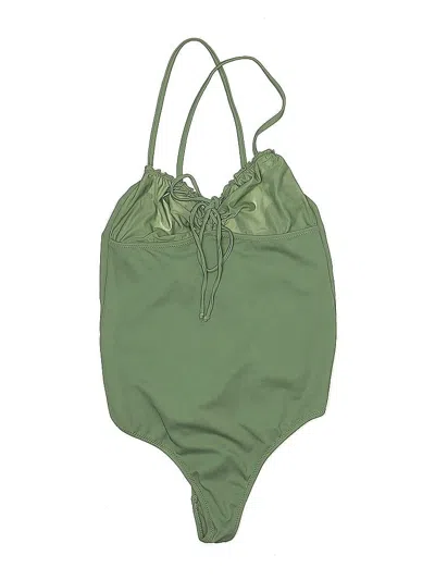 Pre-owned Assorted Brands Swimsuit Top Green Solid Pattern Swimwear