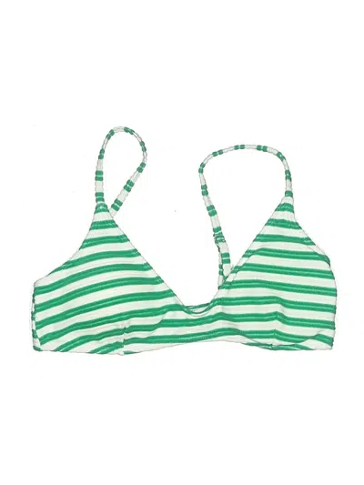 Pre-owned Assorted Brands Swimsuit Top Green Stripes Pattern Swimwear
