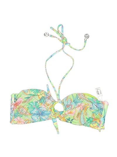 Pre-owned Assorted Brands Swimsuit Top Green Tropical Pattern Swimwear