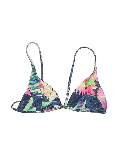 Pre-owned Assorted Brands Swimsuit Top Green Tropical Pattern Swimwear