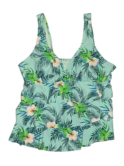 Pre-owned Assorted Brands Swimsuit Top Green Tropical Pattern Swimwear