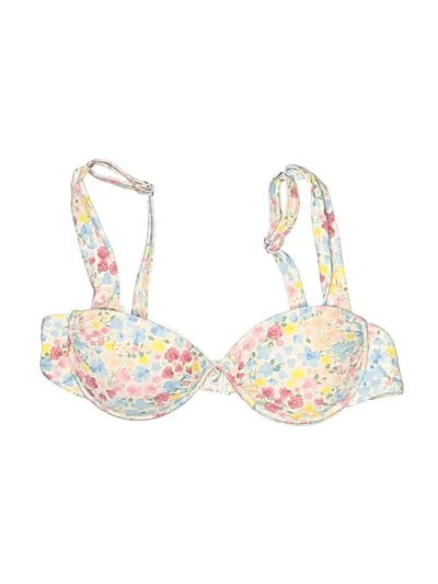 Pre-owned Assorted Brands Swimsuit Top Ivory Floral Pattern Swimwear