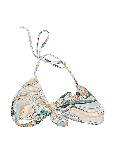 Pre-owned Assorted Brands Swimsuit Top Ivory Print Pattern Swimwear In White