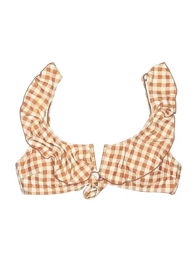 Pre-owned Assorted Brands Swimsuit Top Orange Checkered/gingham Pattern Swimwear