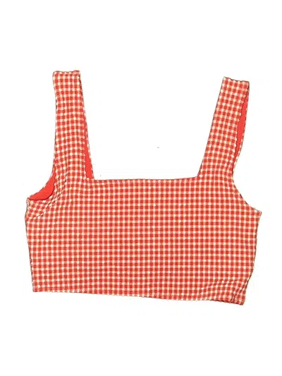 Pre-owned Assorted Brands Swimsuit Top Orange Checkered/gingham Pattern Swimwear