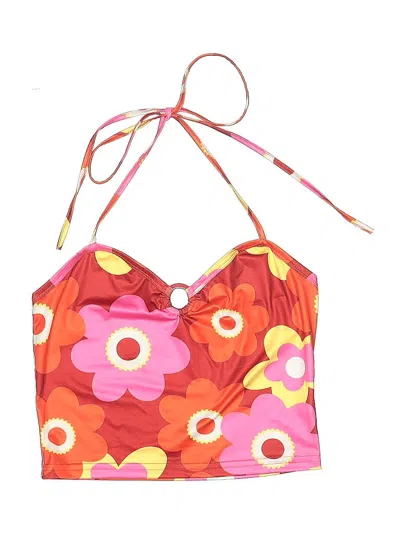 Pre-owned Assorted Brands Swimsuit Top Orange Floral Pattern Swimwear
