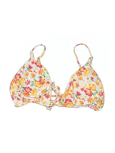 Pre-owned Assorted Brands Swimsuit Top Orange Floral Pattern Swimwear