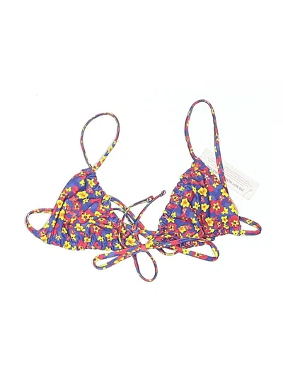 Pre-owned Assorted Brands Swimsuit Top Purple Print Pattern Swimwear