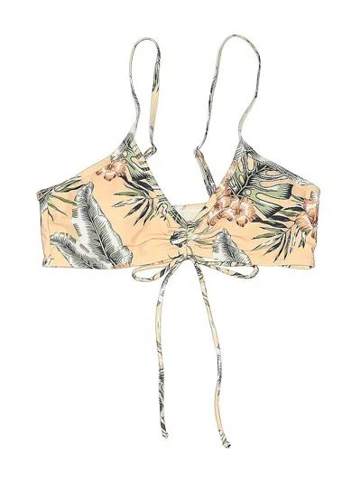 Pre-owned Assorted Brands Swimsuit Top Tan Tropical Pattern Swimwear In Brown