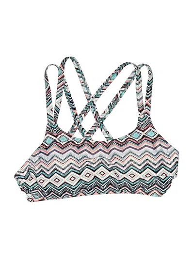 Pre-owned Assorted Brands Swimsuit Top Teal Chevron/herringbone Pattern Swimwear