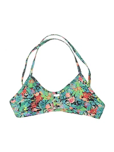 Pre-owned Assorted Brands Swimsuit Top Teal Floral Pattern Swimwear