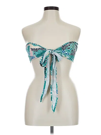 Pre-owned Assorted Brands Swimsuit Top Teal Paisley Pattern Strapless Neckline Swimwear