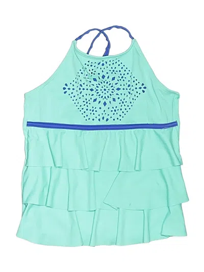 Pre-owned Assorted Brands Swimsuit Top Teal Print Pattern Halter Neckline Swimwear