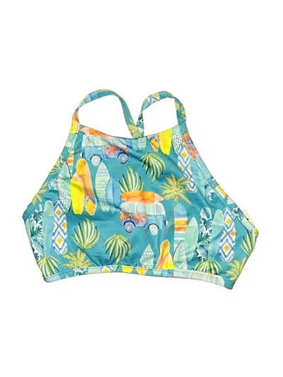 Pre-owned Assorted Brands Swimsuit Top Teal Tropical Pattern Swimwear