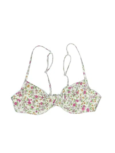 Pre-owned Assorted Brands Swimsuit Top White Floral Pattern Swimwear