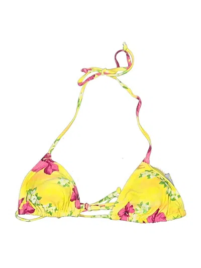 Pre-owned Assorted Brands Swimsuit Top Yellow Floral Pattern Swimwear