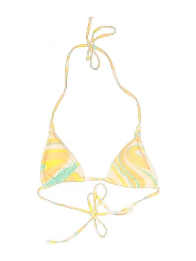 Pre-owned Assorted Brands Swimsuit Top Yellow Print Pattern Swimwear