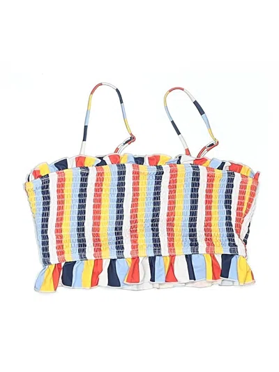 Pre-owned Assorted Brands Swimsuit Top Yellow Stripes Pattern Tube Neckline Swimwear
