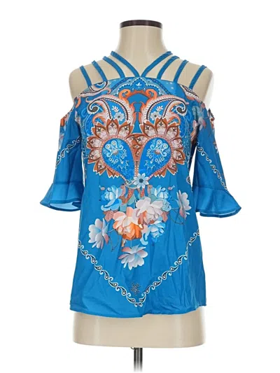Pre-owned Assorted Brands Tank Top Blue Cold Shoulder Neckline Tops