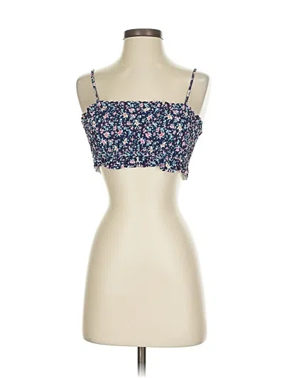 Pre-owned Assorted Brands Tank Top Blue Floral Pattern Sweetheart Neckline Tops