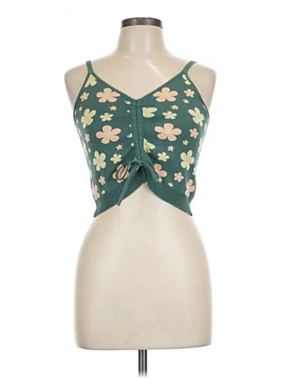 Pre-owned Assorted Brands Tank Top Green Floral Pattern Halter Neckline Tops
