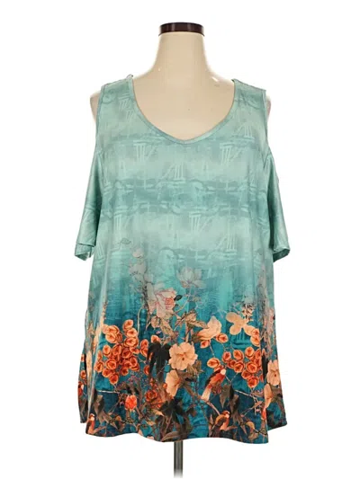 Pre-owned Assorted Brands Tank Top Teal Cold Shoulder Neckline Tops