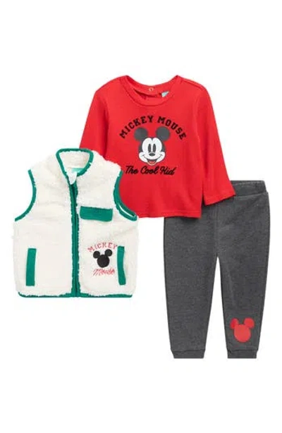 Assorted Babies'  High Pile Fleece Vest, T-shirt & Pants Set In Red