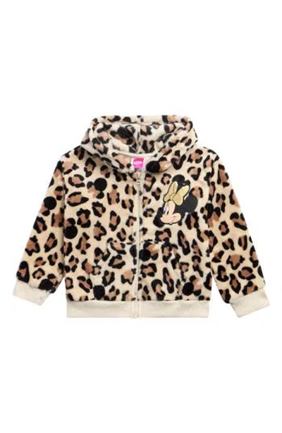 Assorted Kids' Disney Minnie Mouse Animal Print Zip Hoodie In Brown