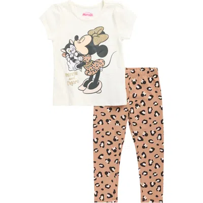 Assorted Kids' Minnie & Figaro Graphic T-shirt & Animal Print Leggings Set In Brown
