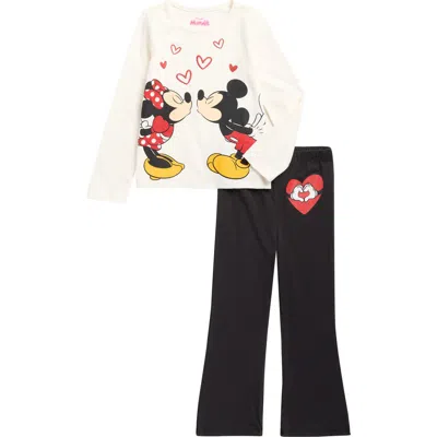 Assorted Kids' Minnie & Mickey Hearts Long Sleeve Graphic T-shirt & Wide Leg Pants Set In Multi