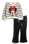 Assorted Minnie Mouse Sweatshirt & Faux Leather Flare Pants In Black