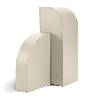 Assouline Leather Left Cubist Bookend In Neutral